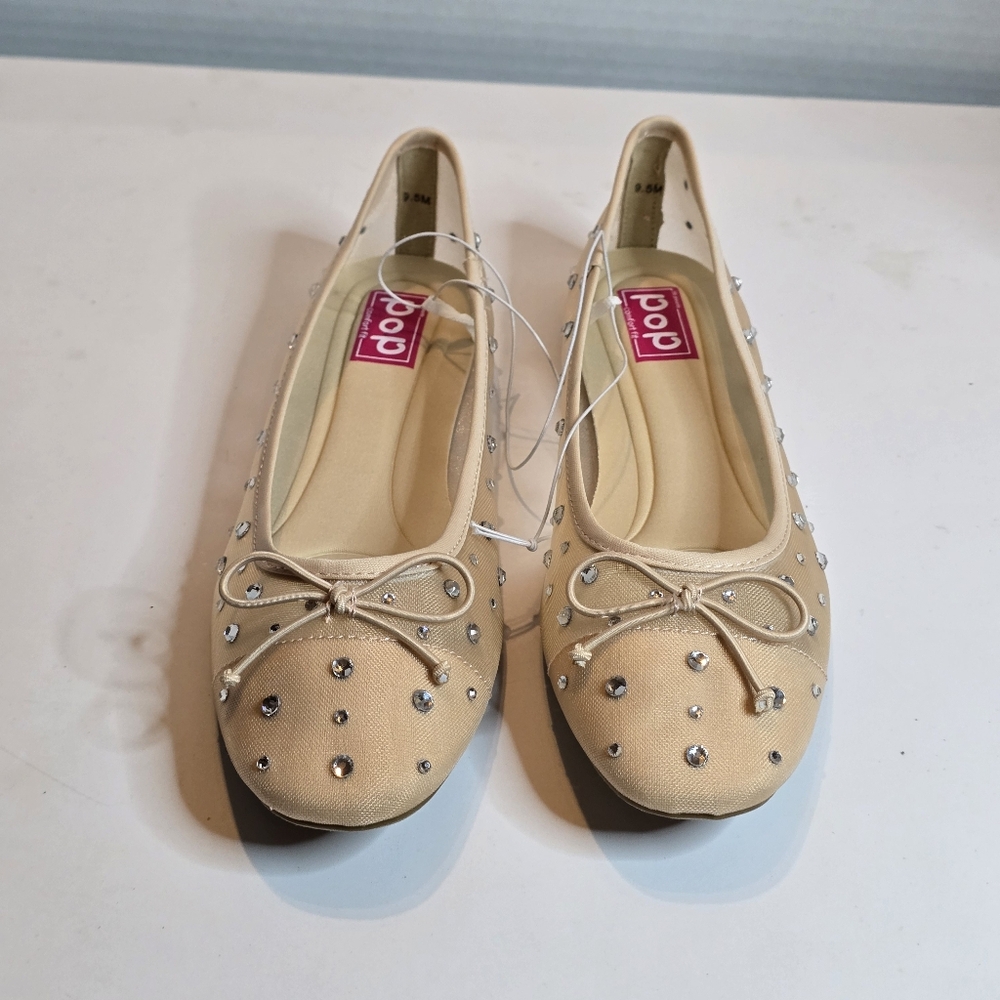 Pop Cardio Nude Ballet Flat Rhinestone Size 9.5